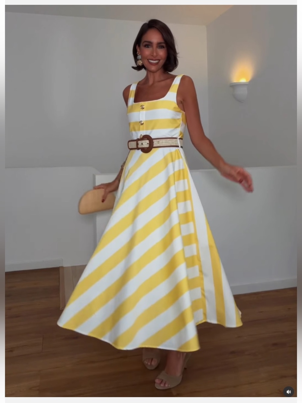Zara Yellow & White Striped Belted Sundress